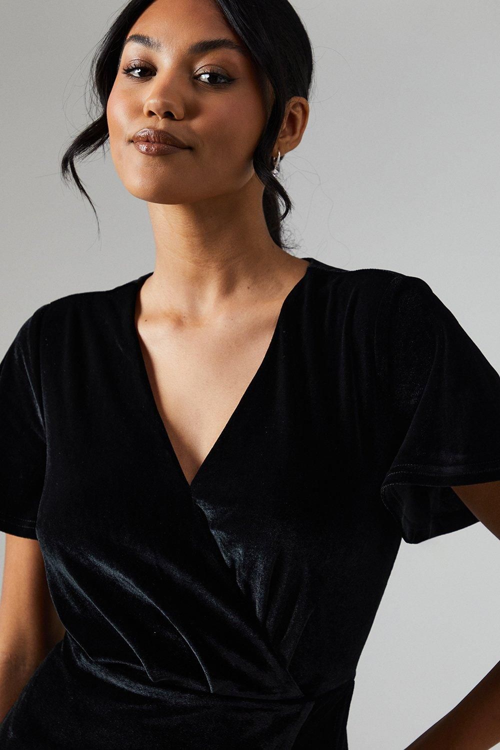 Debut London Debut London by Coast Angel Sleeve Waterfall Detail Velvet Bridesmaid Dress