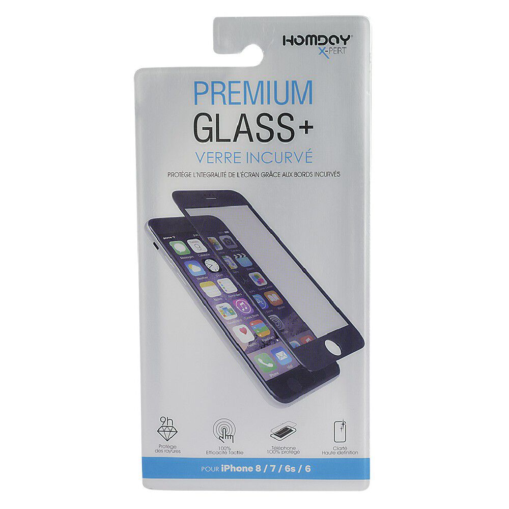 Verre trempé 3D pour Iphone 6, 6S, 7 et 8 transparent et noir