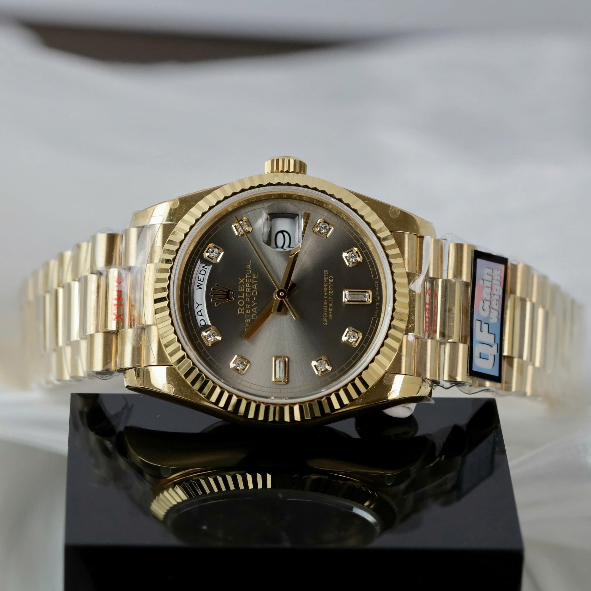 Rolex Day-Date 128238 YG Plated Grey Dial CZ Diamonds 36mm Super Clone