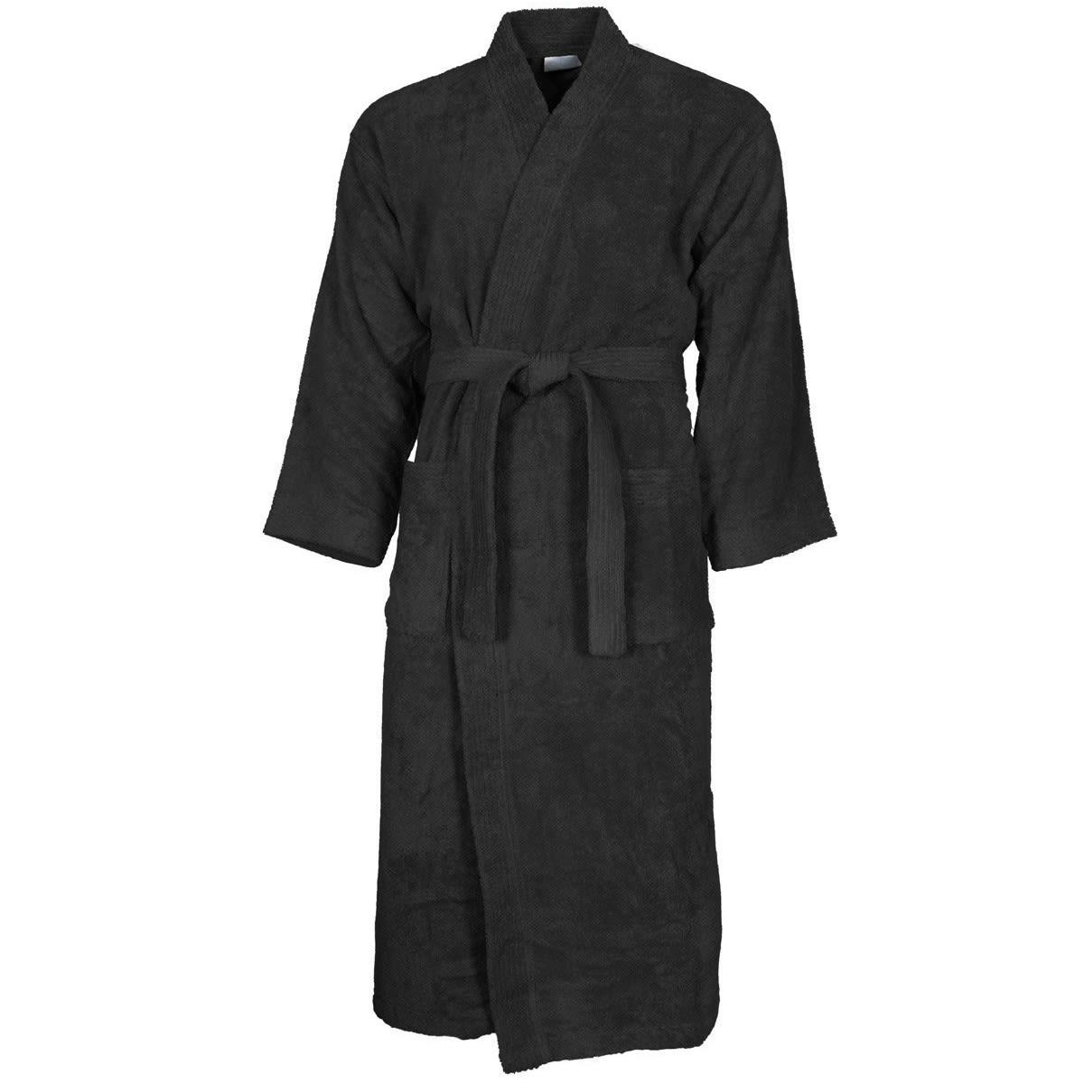 LUXURY - Peignoir col kimono en coton  Noir L
