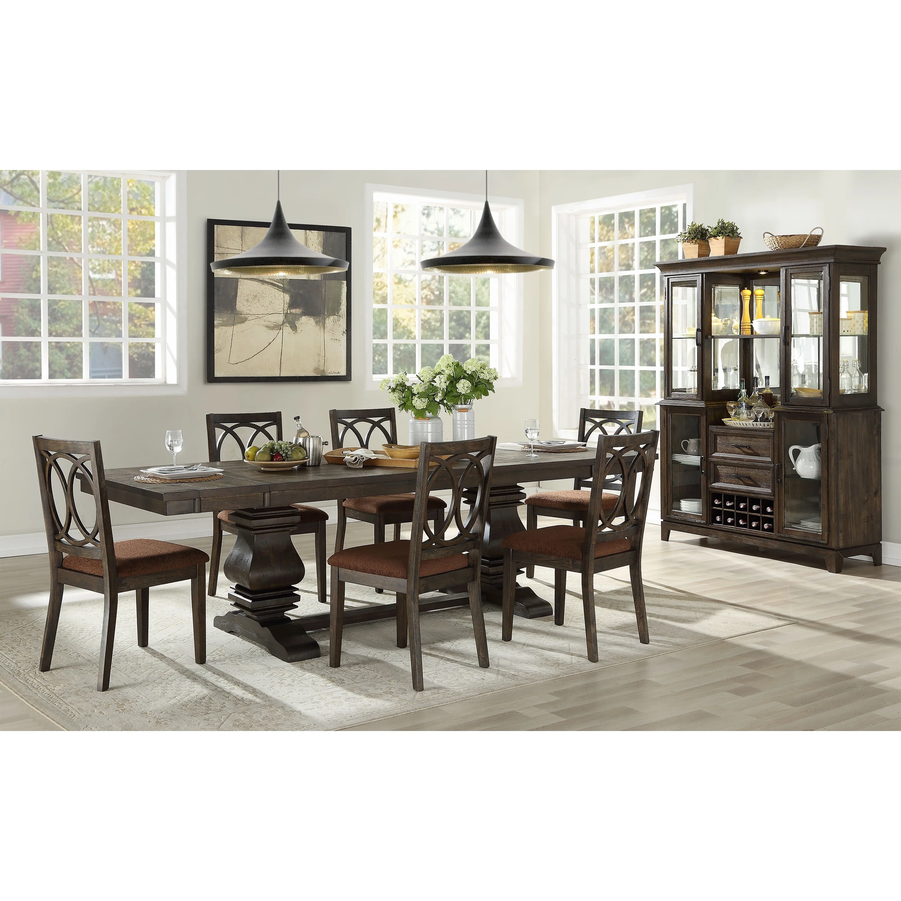 CUSchoice Brown Fabric & Espresso Dining Set (1 Table/2 Chairs)
