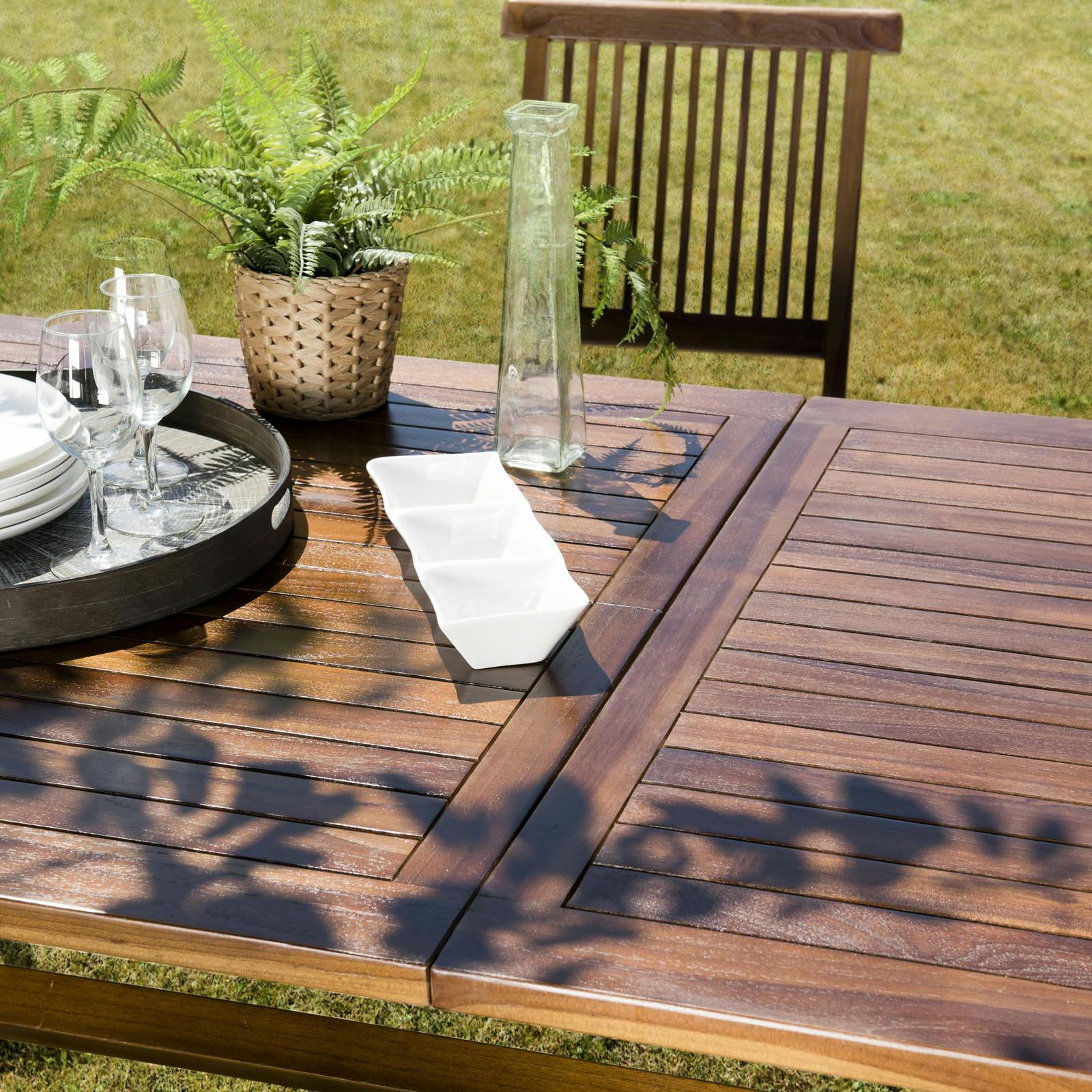 Table à manger de jardin extensible en teck 180/240 cm pieds croisés MACAO