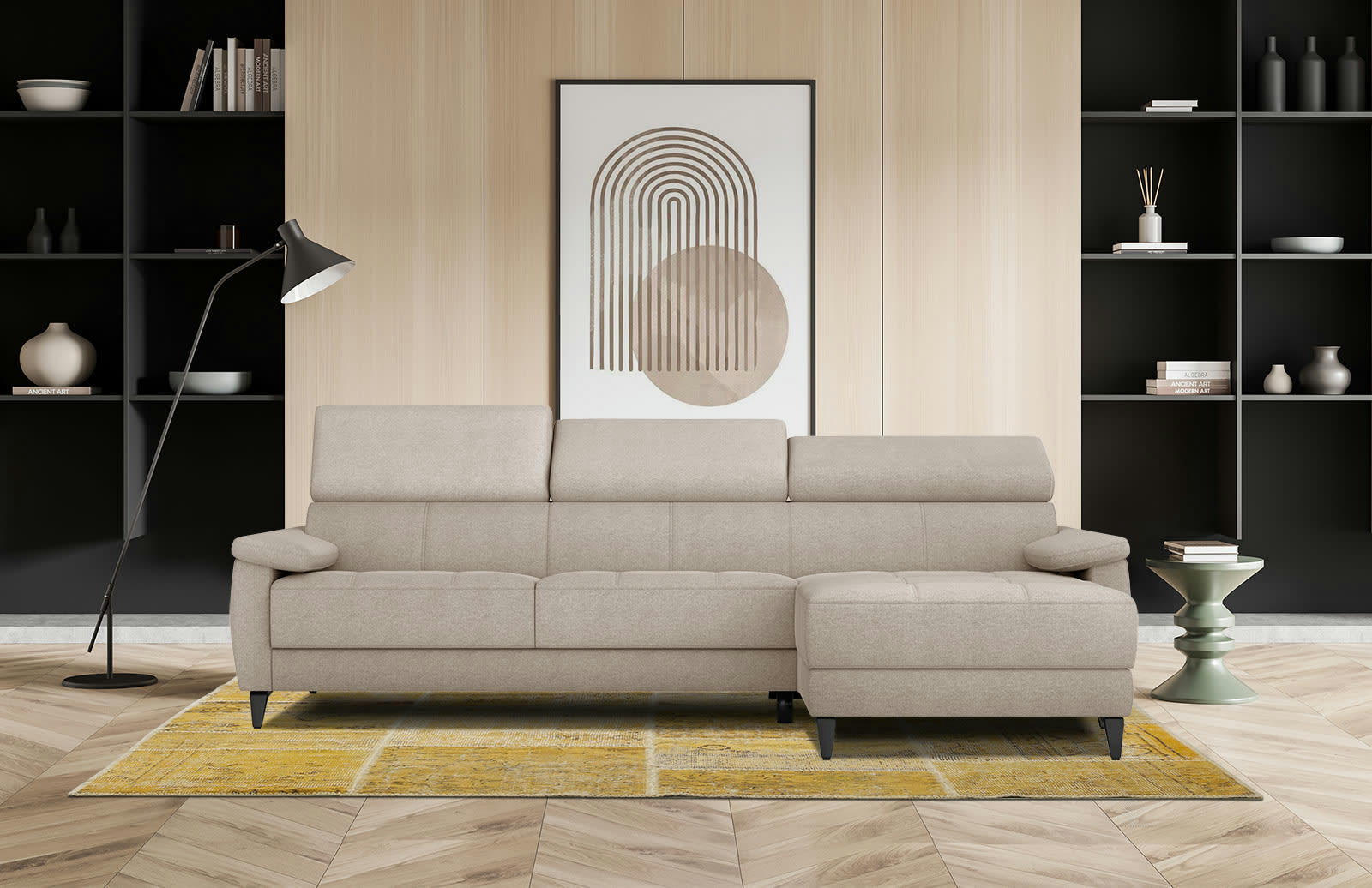 TAUNUS - Canapé d'angle droit 4 places beige