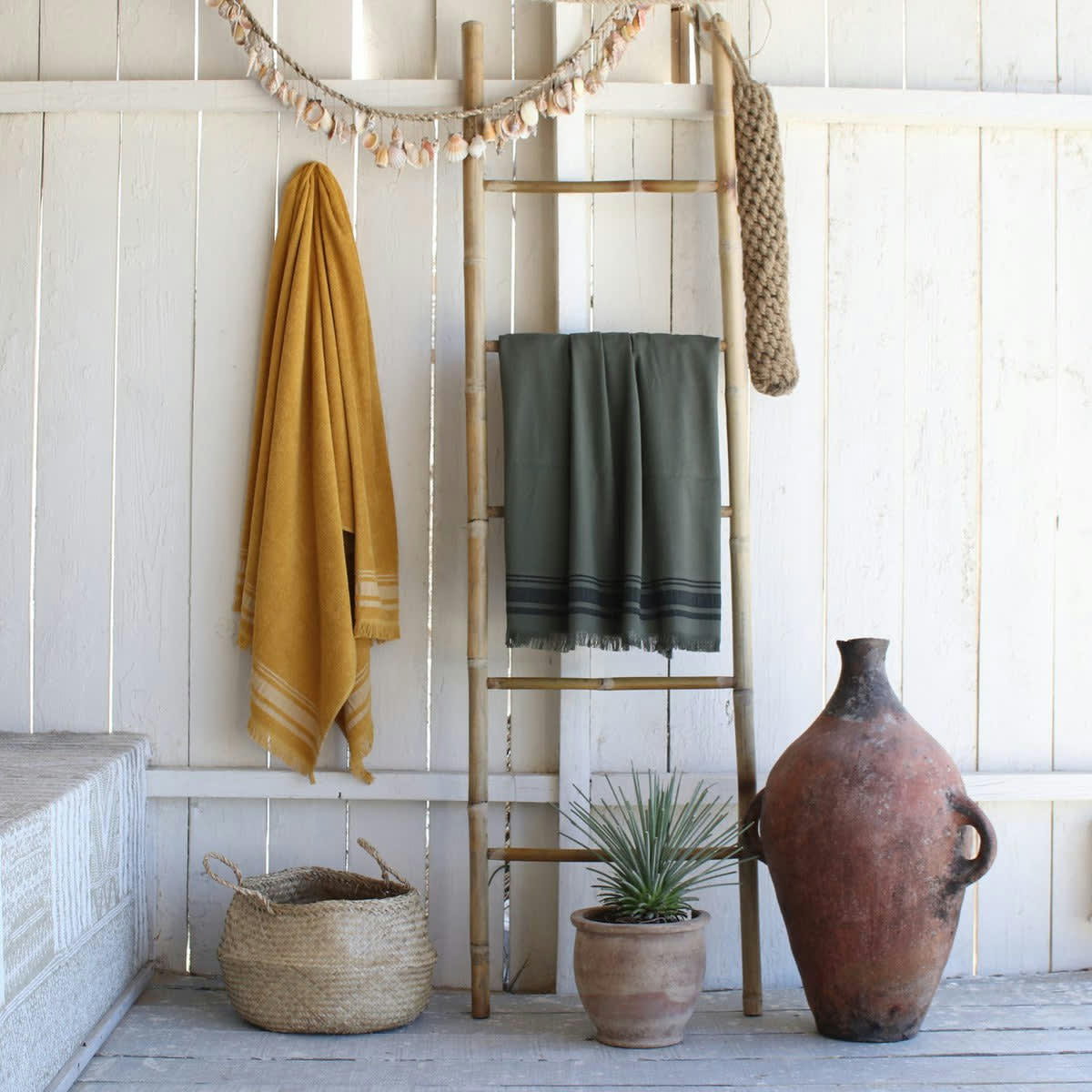 FARO - Fouta éponge XXL coton  200x180 vert kaki / noir