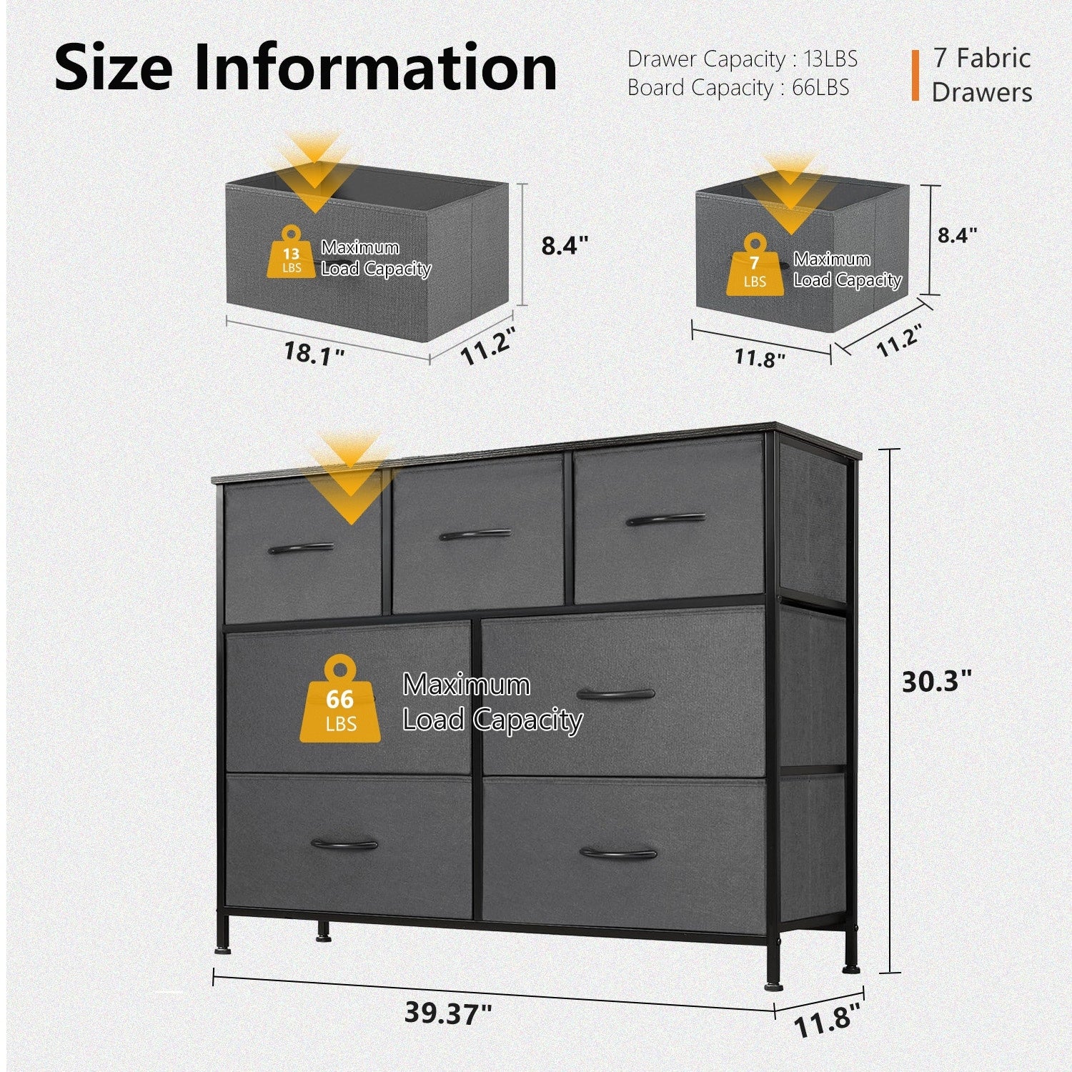 Freestanding 7-Drawer Chest of Drawers Chest Tower TV Stand with Wood Top for Closet Bedroom