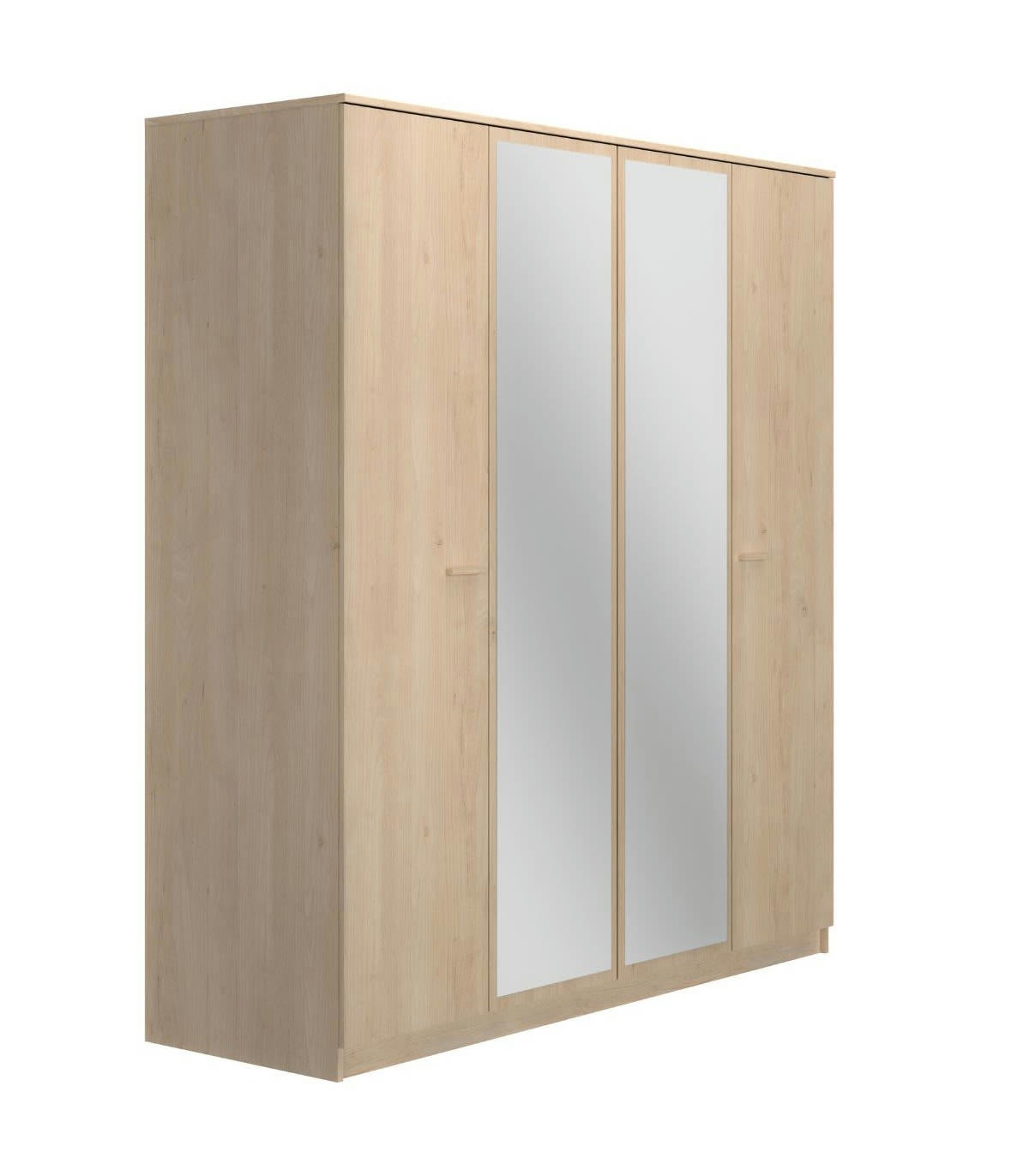 TULLE - Armoire 4 portes 2 miroirs effet bois - H200 x L181cm