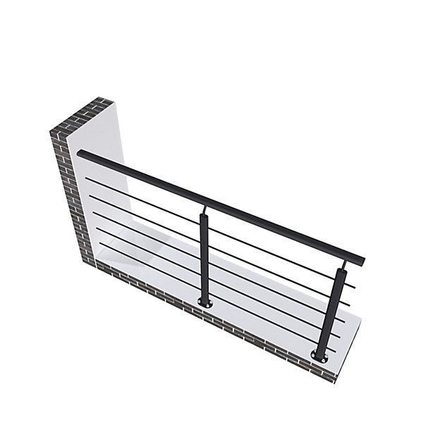 Kit Garde-corps 2m avec raccords muraux - Alu NOIR - Pose verticale à plat - Pour usage intérieur et extérieur