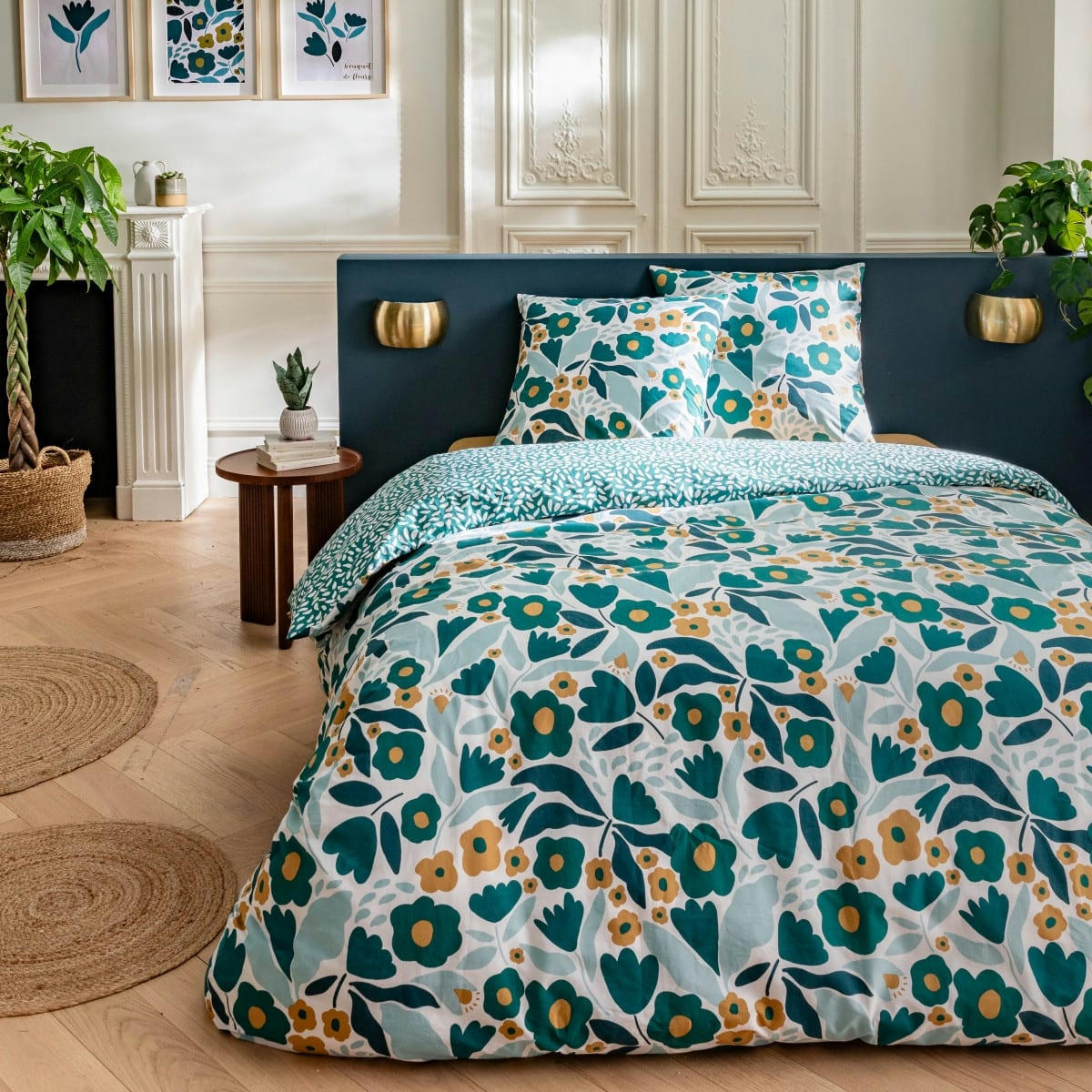 MIA - Parure de lit 2 personnes coton  imprimé vert 240x220cm