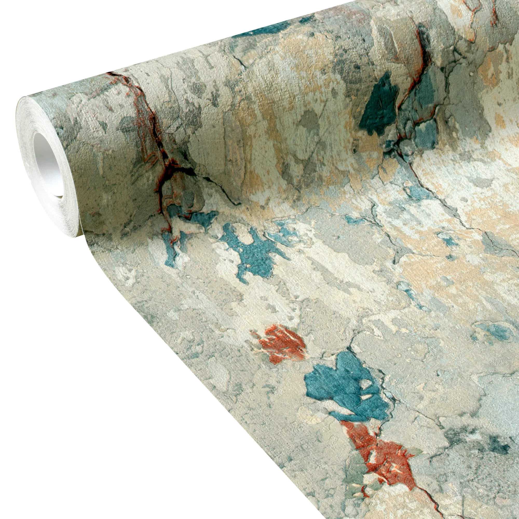 Papier peint intissé BARCELONA PLAZA X METROPOLITAN STORIES gris bleuté et rouge rouille