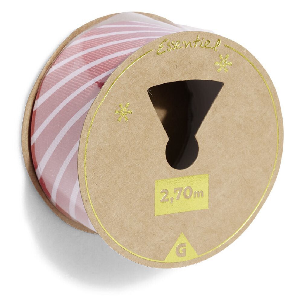 Rouleau ruban imprimé diagonal rouge et blanc 2,7m