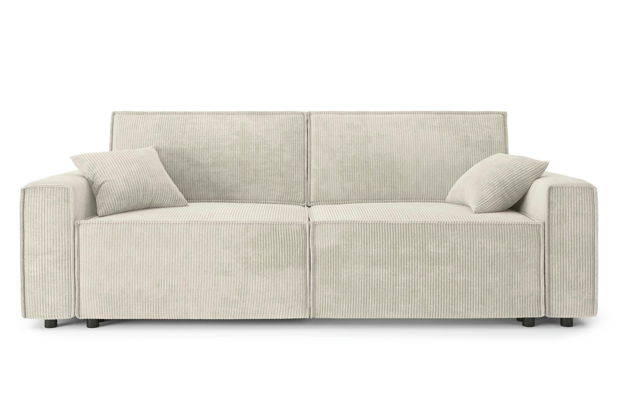 MIRA - Canapé droit convertible en velours côtelé 3 places beige