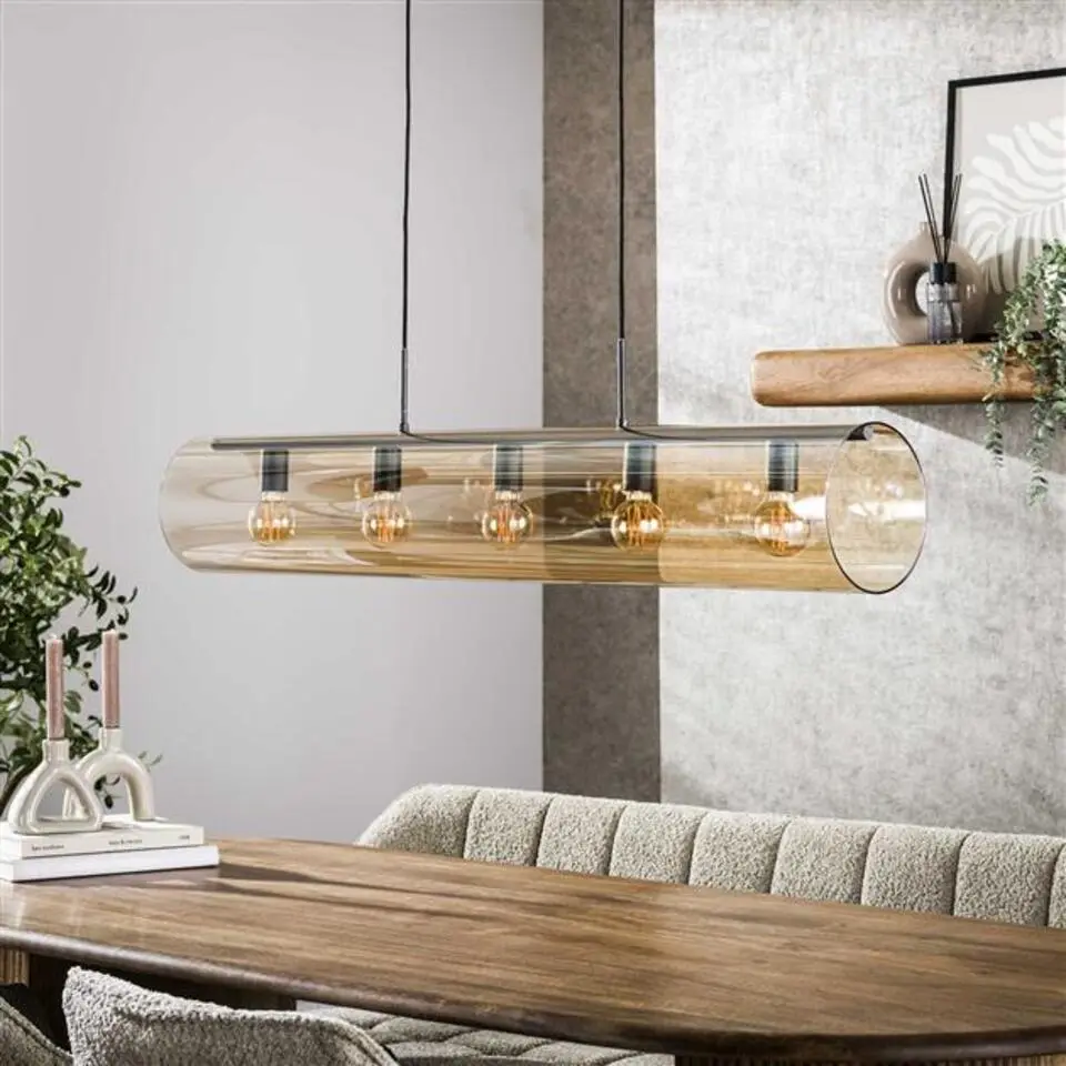 Hoyz Collection - Hanglamp 5L Tube Amber Glas - Artic Zwart