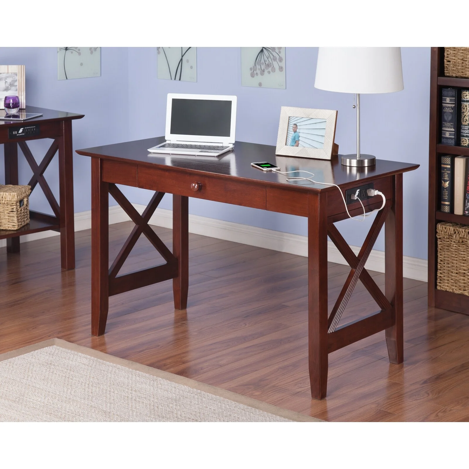 Lexi Desk with Drawer and Charging Station in Walnut