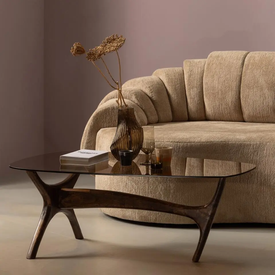 WOOOD Flash Salontafel - Glas/Hout - Walnoot - 42x110x60