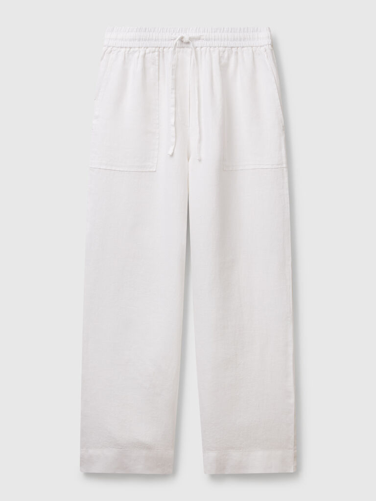 Trousers in pure linen with elastic
