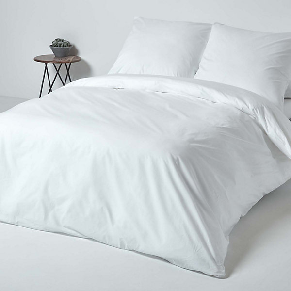 Parure de lit 100% coton égyptien 200 fils blanc, 155x220cm - HOMESCAPES