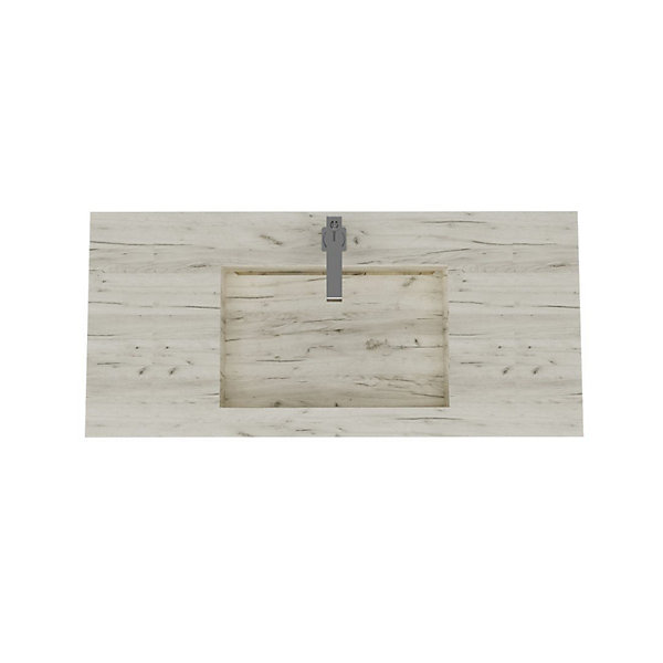 Lavabo Hpl 100 Cm Avec Installation Suspendue En Chêne Glace Effet Bois