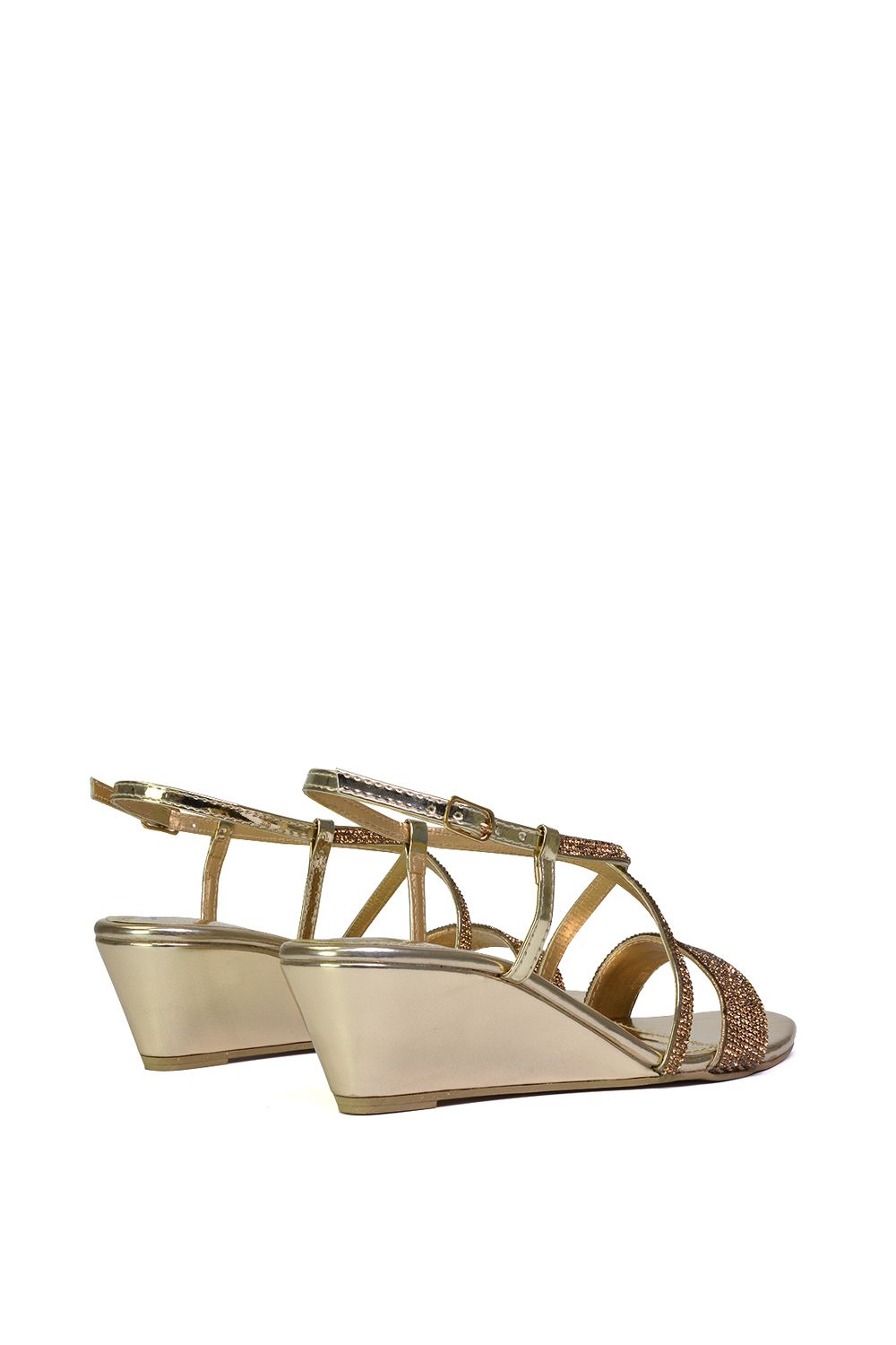 XY London Ocean' Sparkly Gem Crystal Diamante Ankle Strap Sandal Wedge Heels