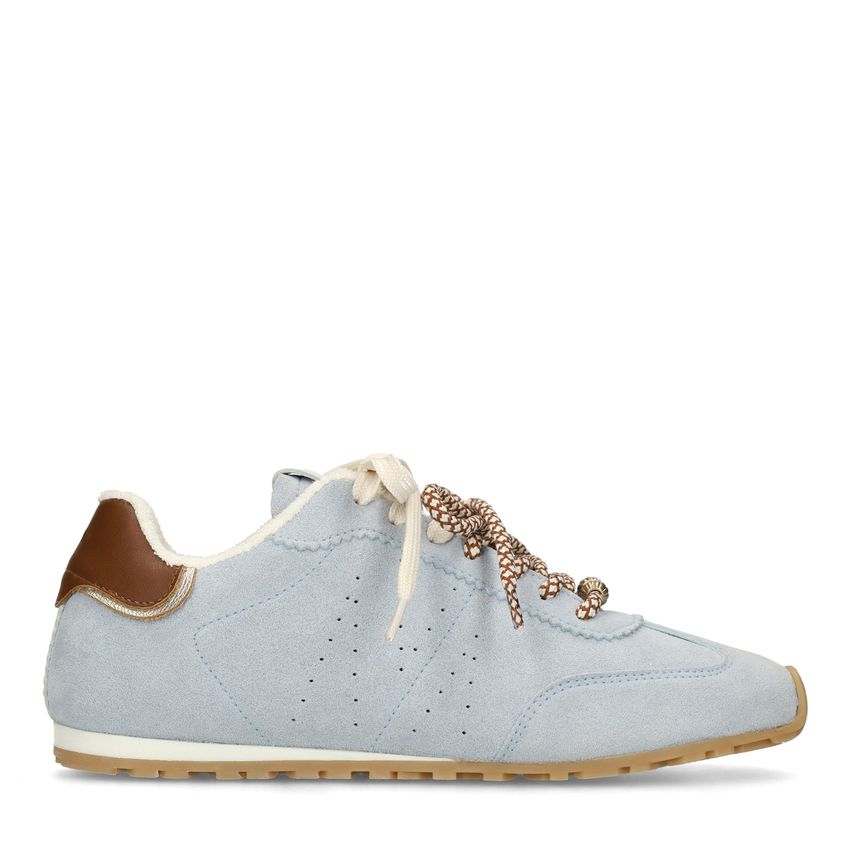 Manfield Blauwe suède sneakers met dubbele vetersluiting