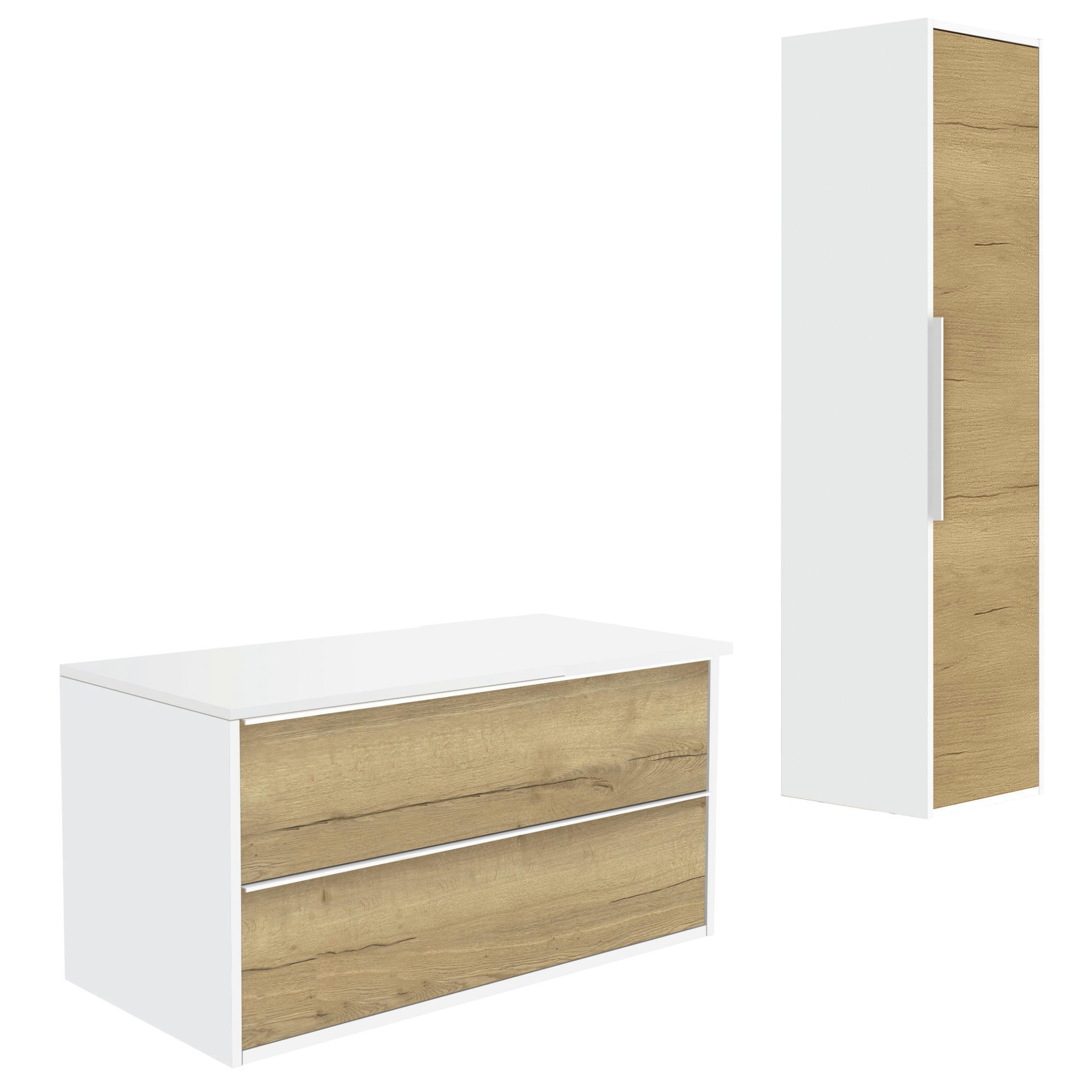 BORDER - Meuble de salle de bain 120cm Chêne  + Colonne