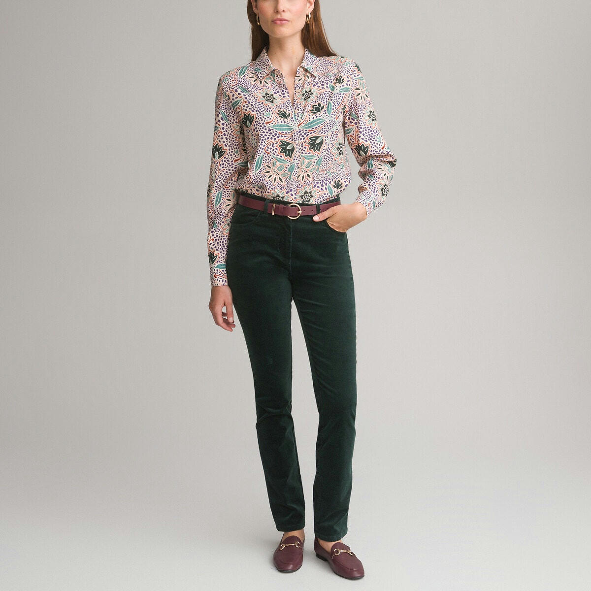 Chemise, imprimé floral, manches longues