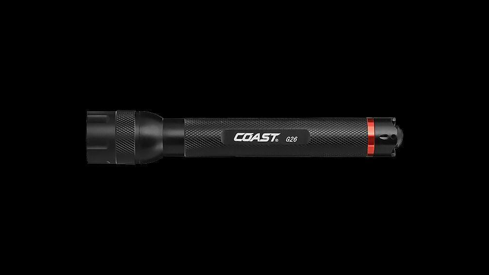 Coast G26 330 Lumens Weatherproof Aluminum LED Handheld Flashlight, Batteries Included, Black