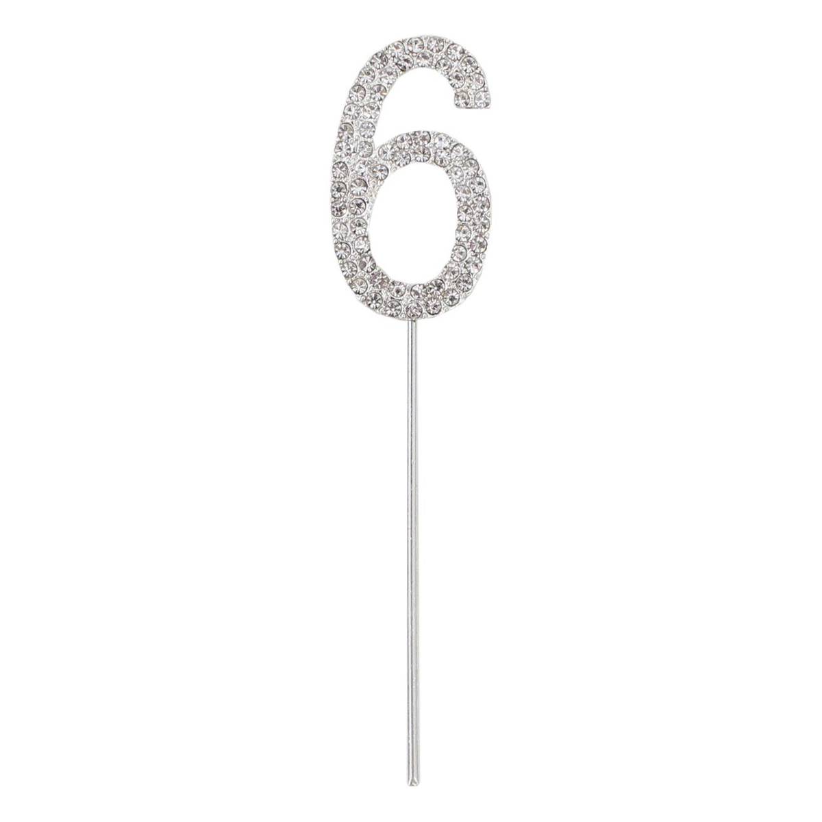 Silver Diamante Number 6 Cake Pick