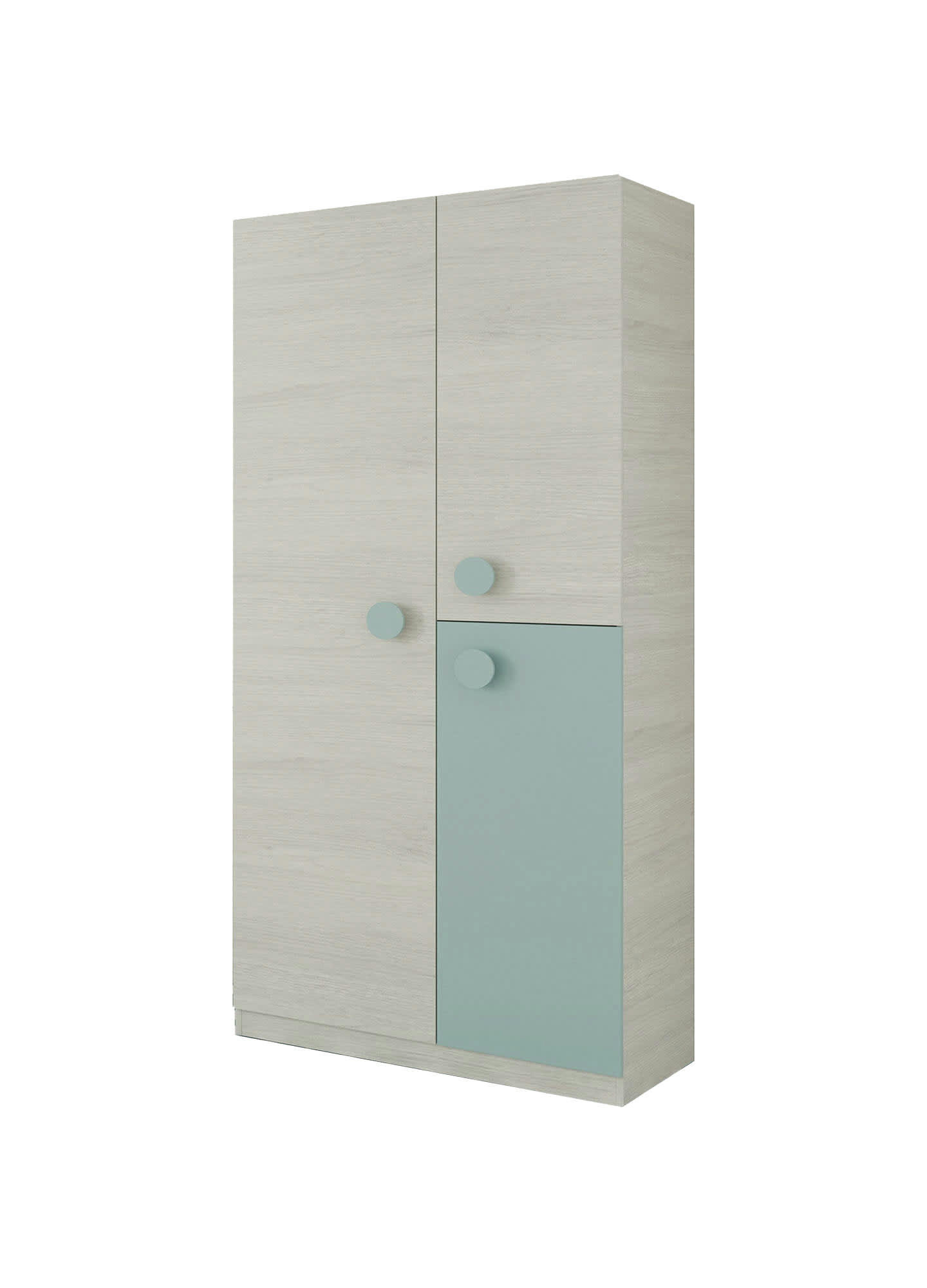 DGORETT - Garde-robe 3 portes et 3 étagères effet bois gris et vert d'eau