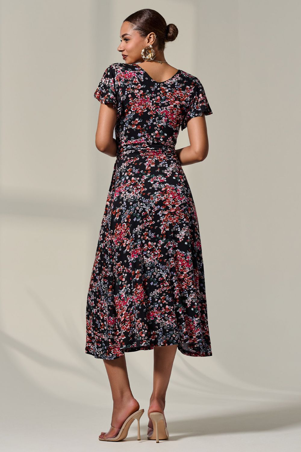Jolie Moi Mock Wrap Jesery Midi Dress