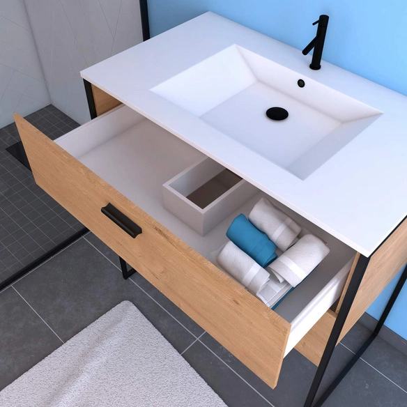 Badmöbel-Set, B: 80 cm, inkl. Armatur, Sanitärkeramik-Becken
