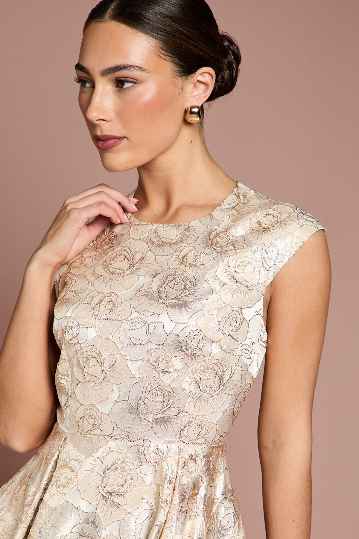 Coast Cap Sleeve High Low Jacquard Midi Dress
