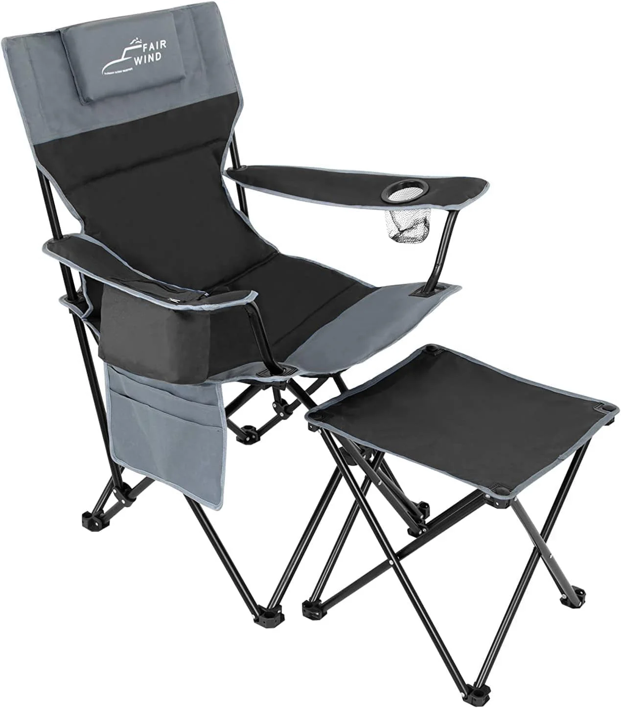 2 Pack Oversized Fully Padded Camping Chair with Lumbar Support, Heavy Duty Cooler Bag Fold Chair Support 450 LBS(Blue/Single Pack)
