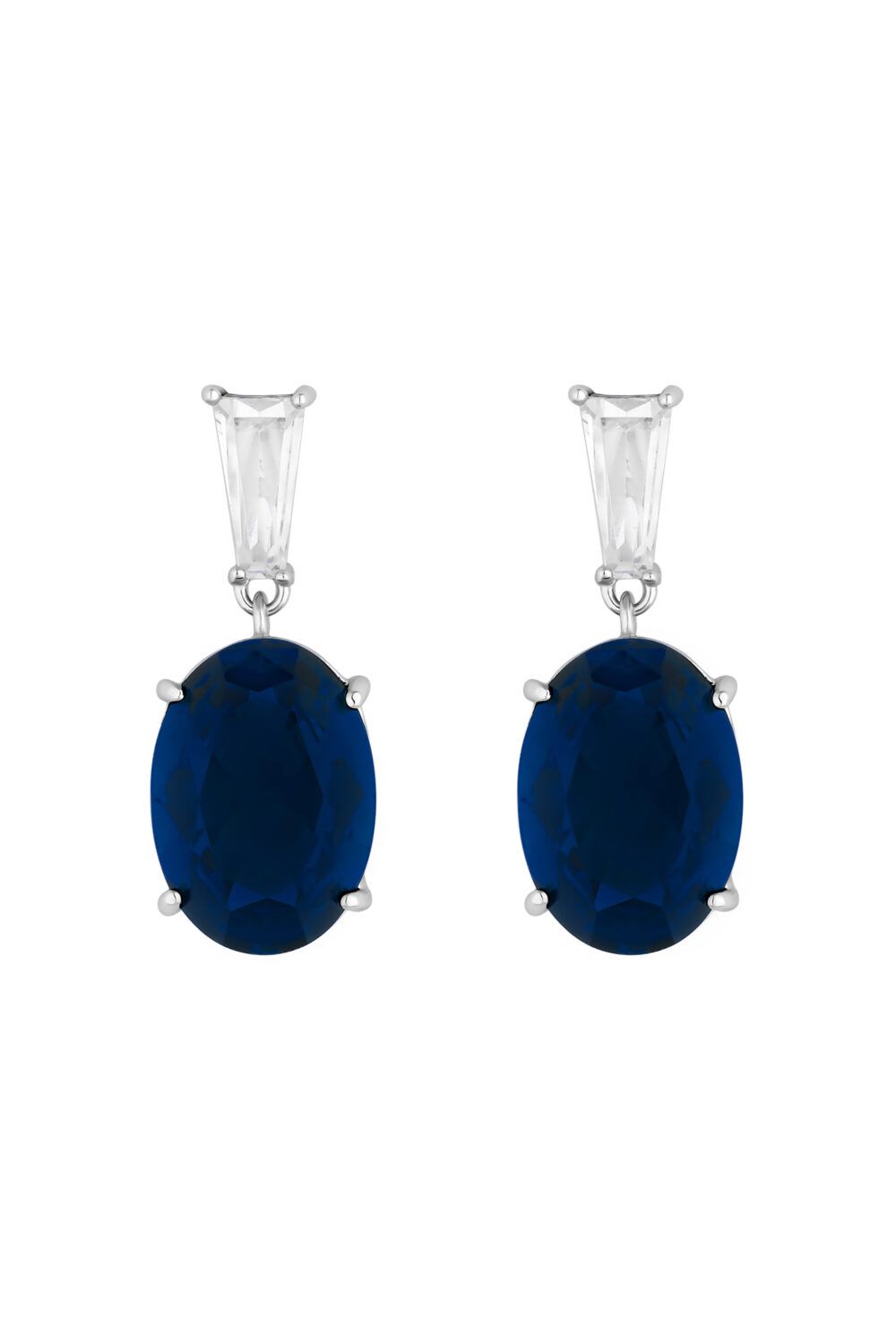 Jon Richard Rhodium Plated Cubic Zirconia Crystal And Blue Earrings - Gift Boxed