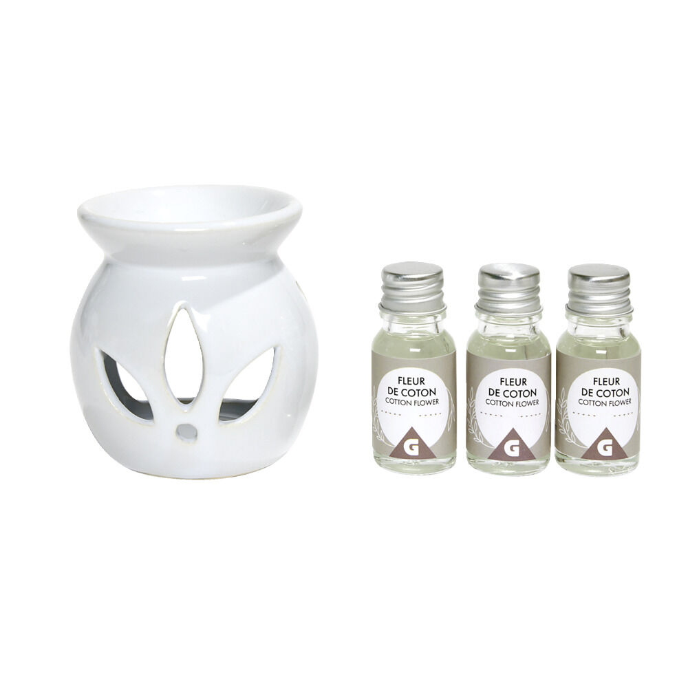 Set de br&ucirc;leur et 3 huiles essentielles - 4 parfums