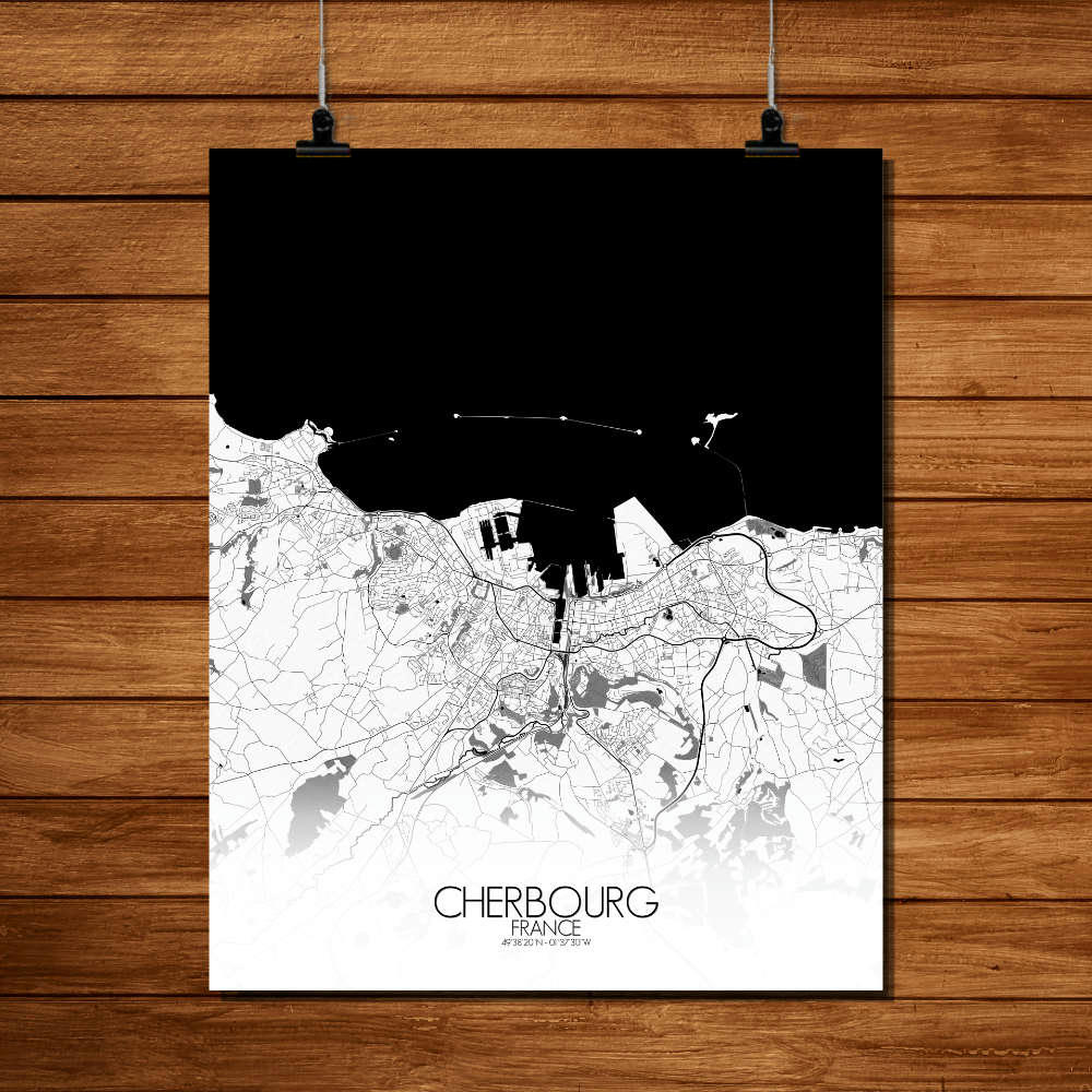 - Affiche Cherbourg Carte N&B 40x50