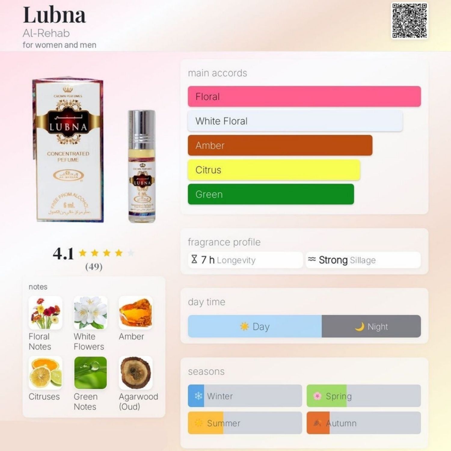 al rehab crown perfumes Lubna 6ml Roll-On Oil