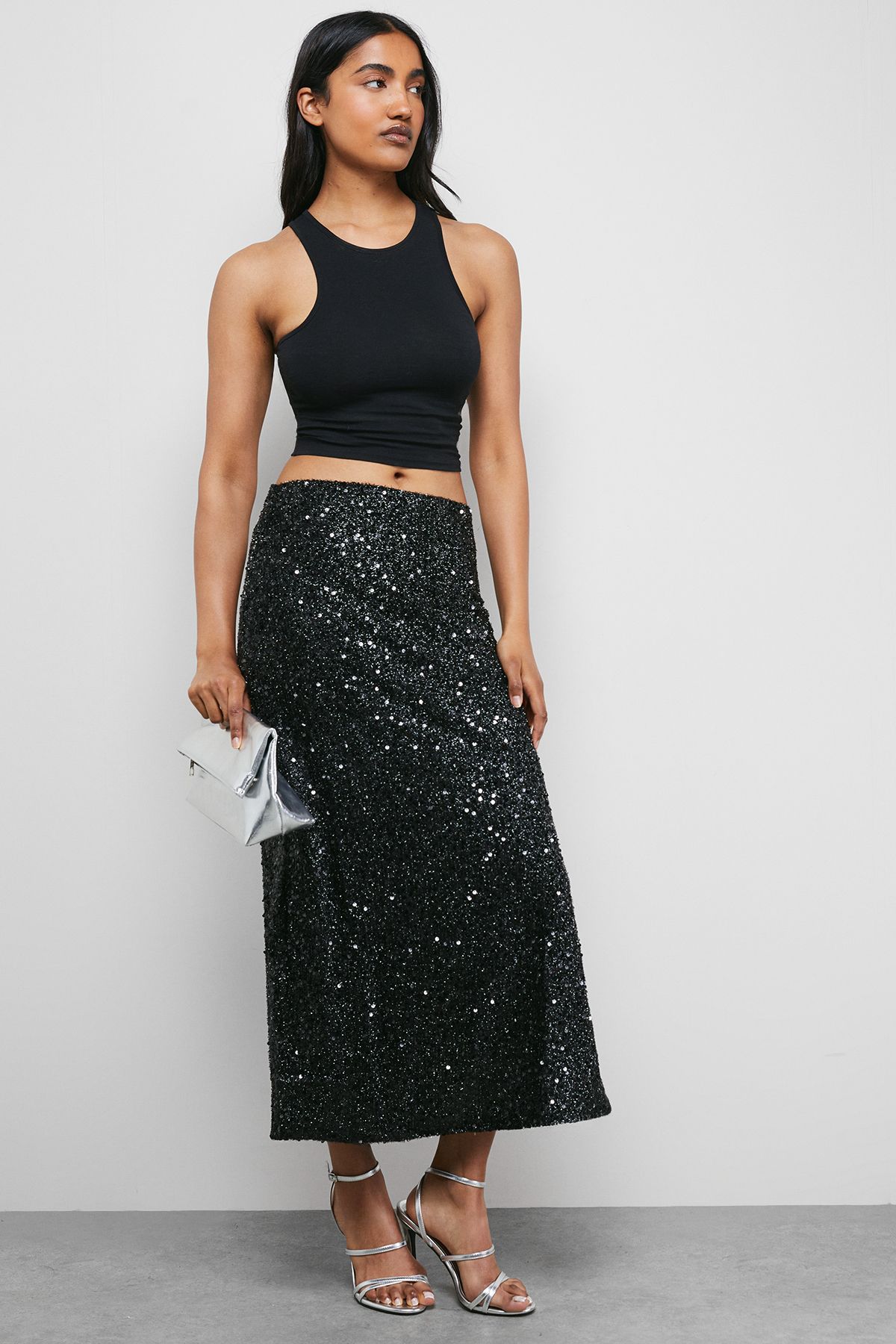 Warehouse Tinsel Sequin Midaxi Skirt Co ord