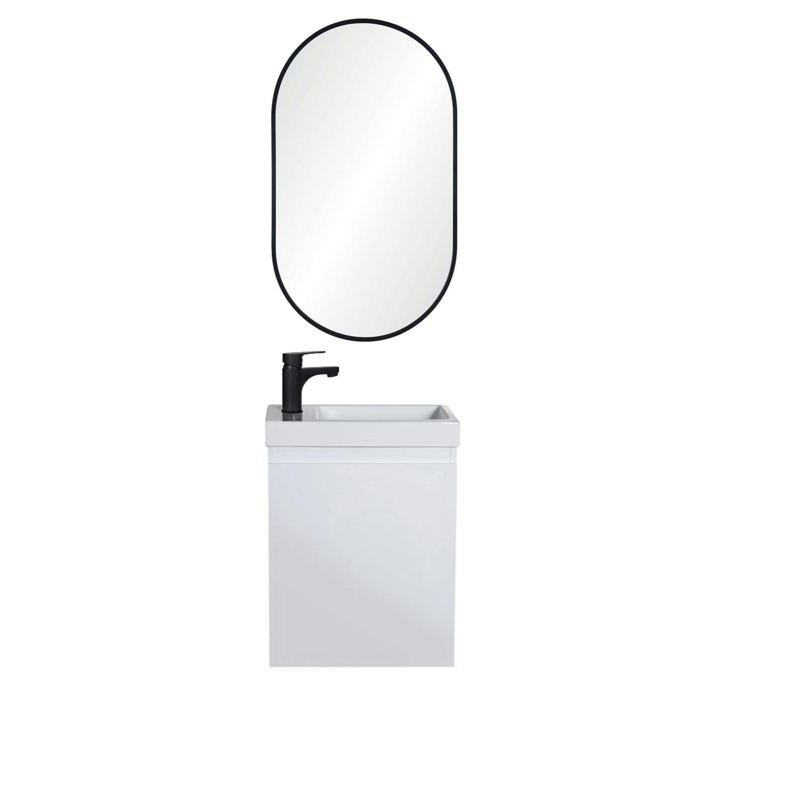 LISA - Meuble lave-mains  blanc + miroir ovale