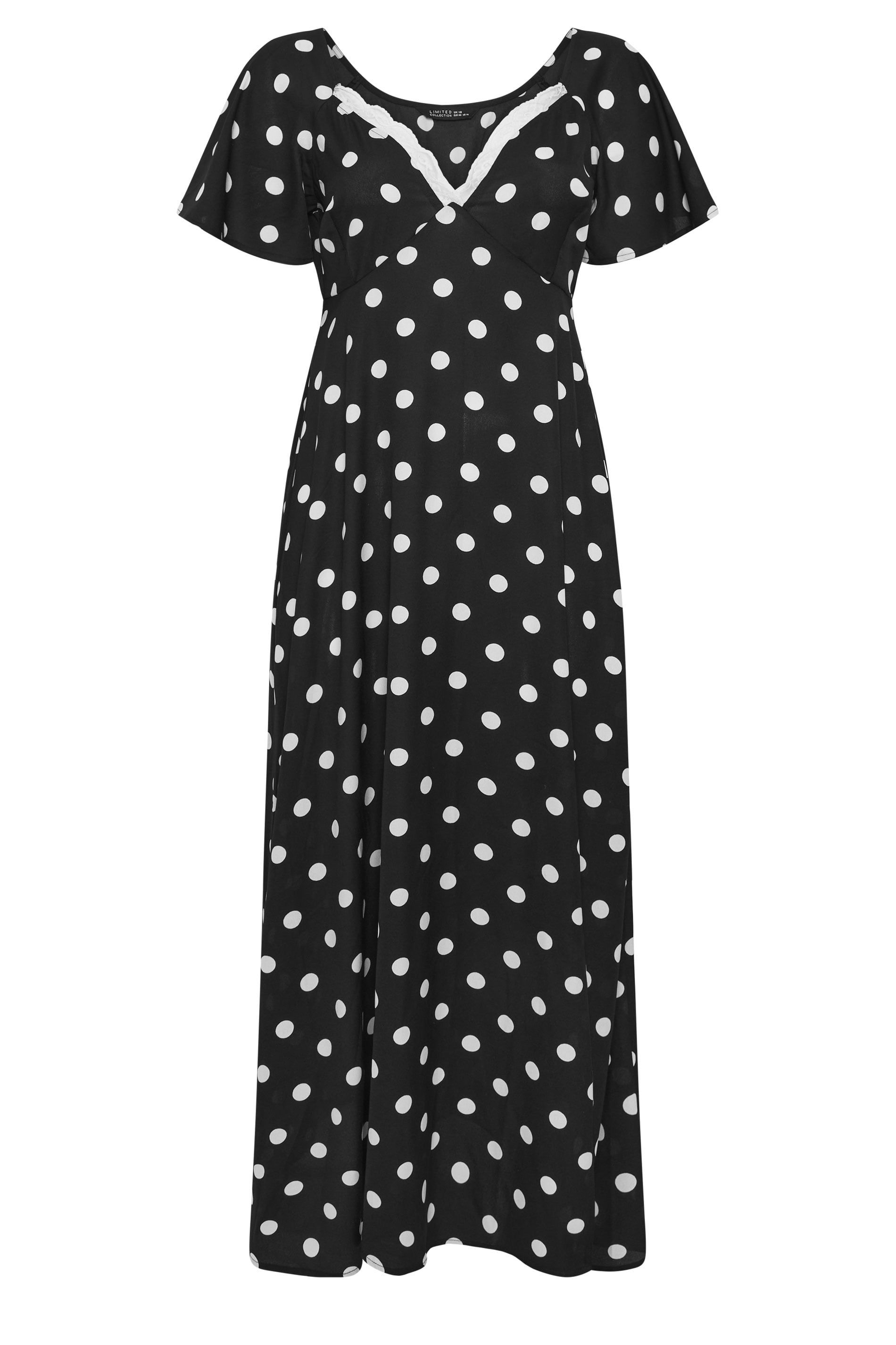 Yours Polka Dot Lace Trim Maxi Dress