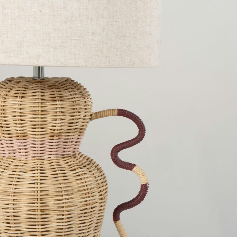 OURIKA - Lampe en osier avec courbes beige et terracota abat-jour en lin