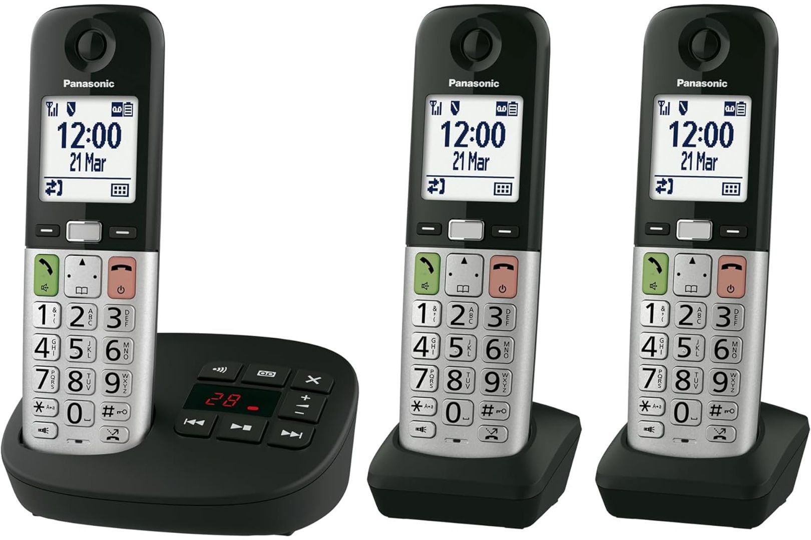 Panasonic KX-TGU433EB Digital Cordless Phone, Answering Machine, 3 Handsets