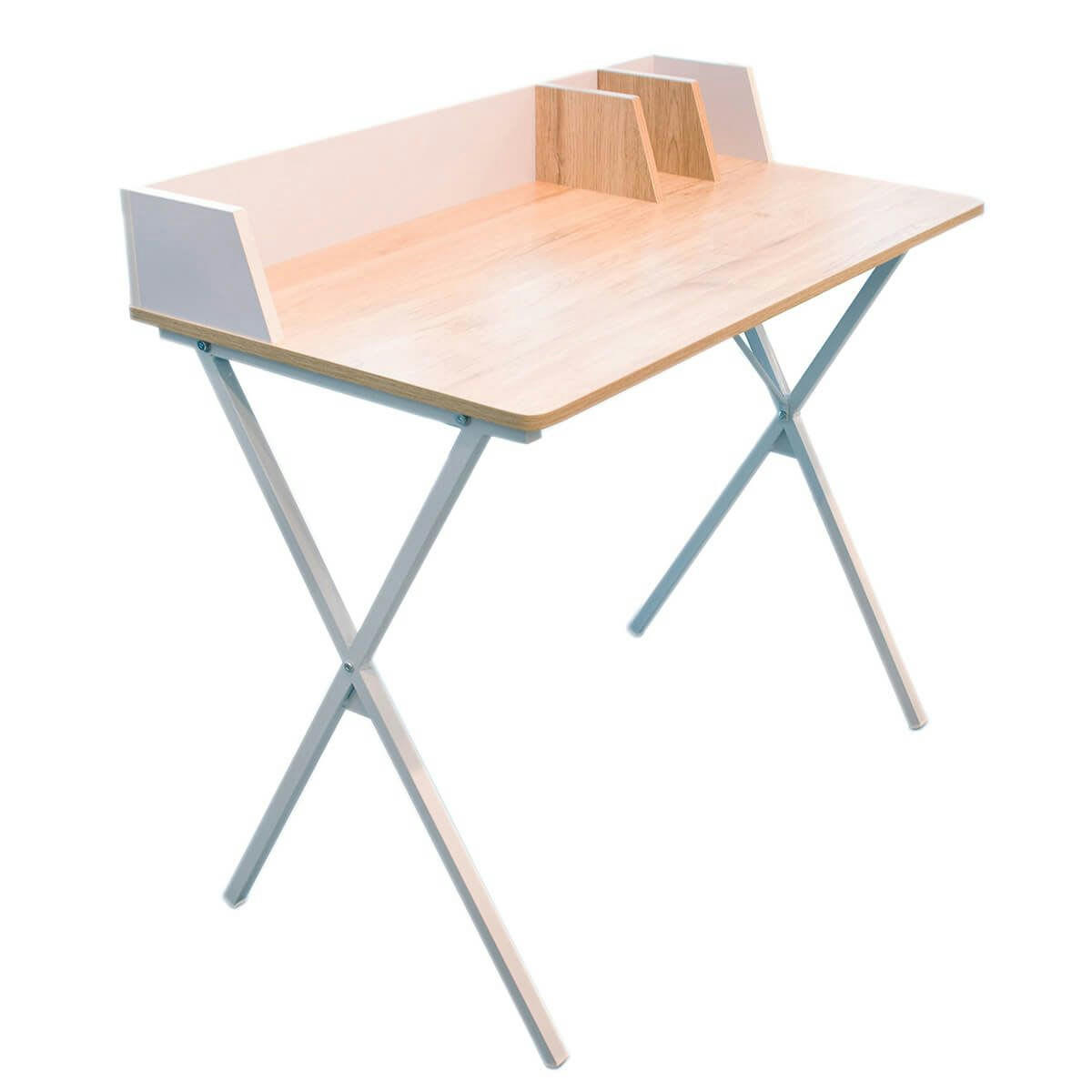 BADIE - Bureau  plateau effet bois et piètement blanc