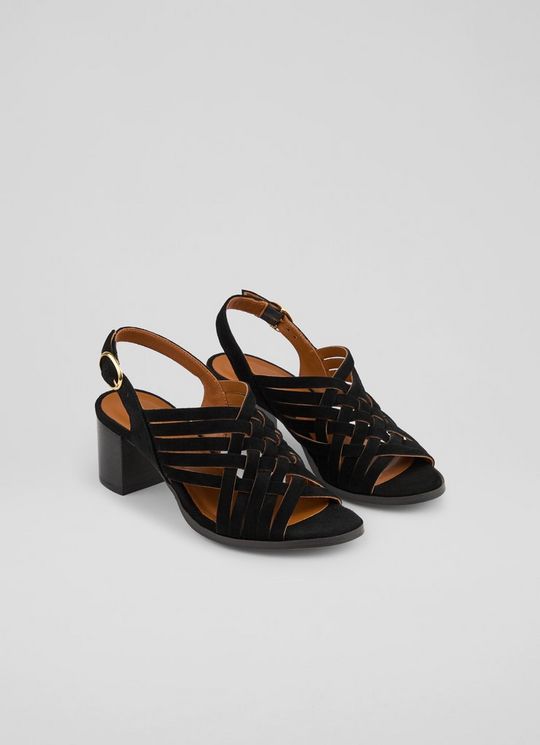 Kacey Black Suede Multi Strap Woven Sandals