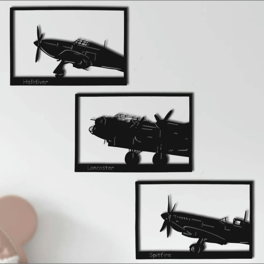 - Décoration murale triptyque avion en métal noir 174x40 cm