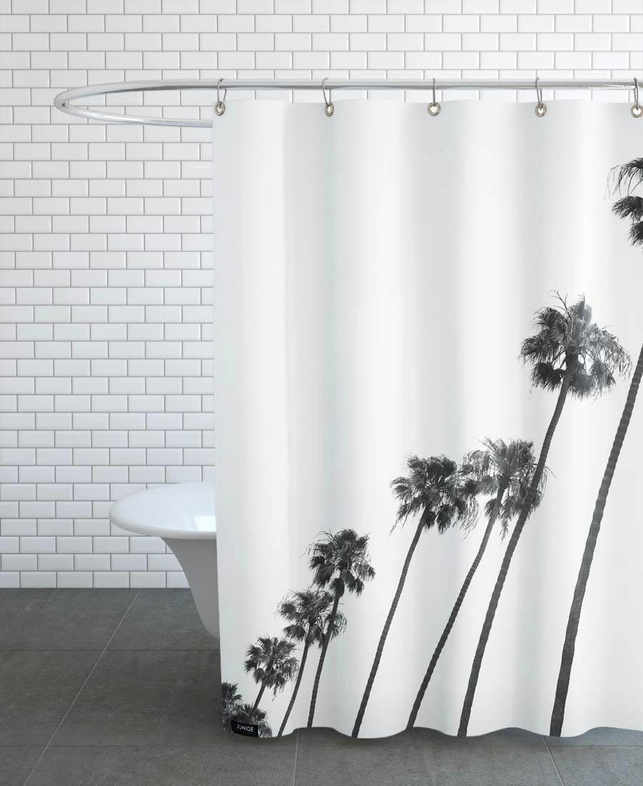 CALI PALMS - Rideau de douche en polyester en blanc & gris 150x200