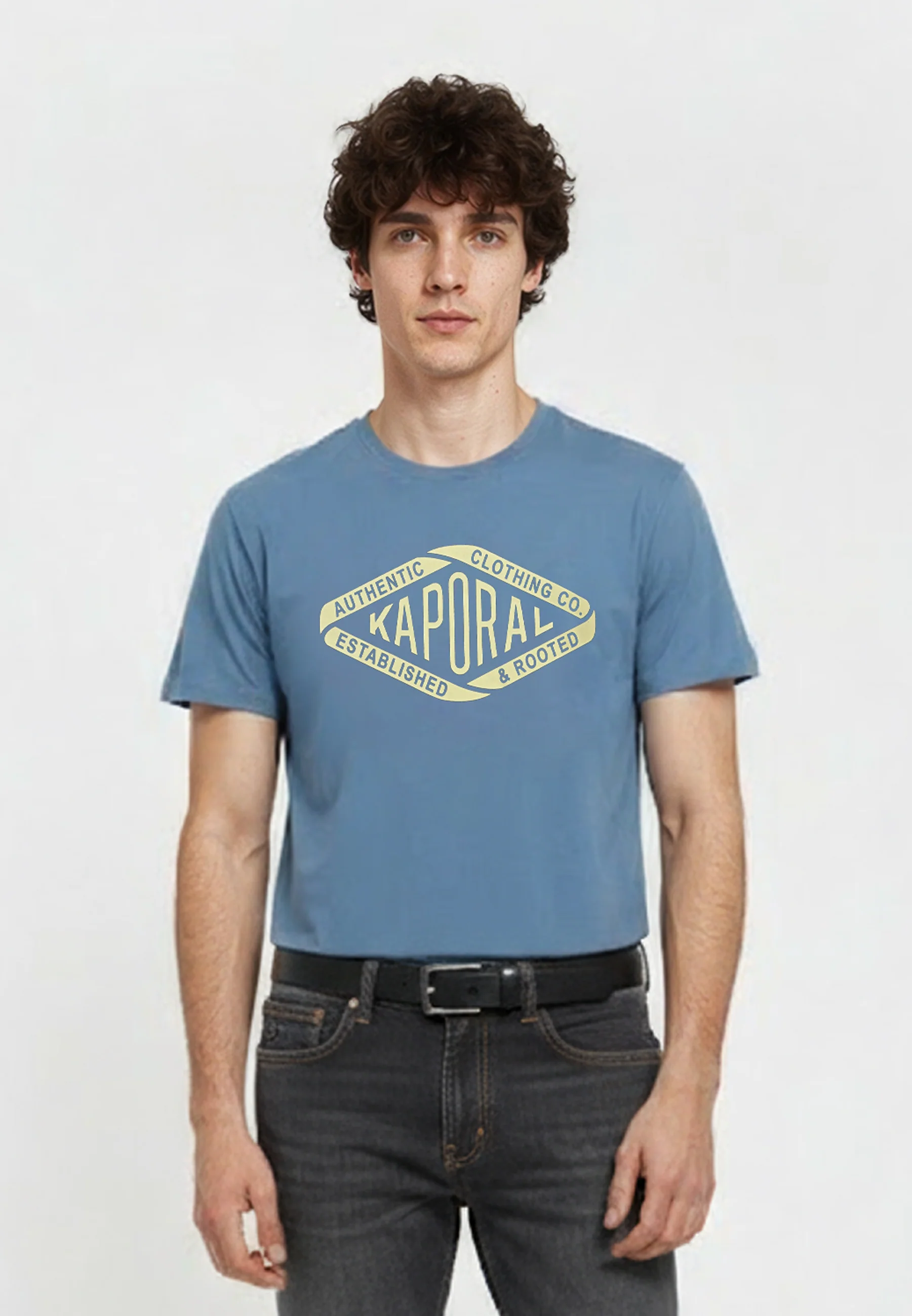 T-shirt manches courtes regular bleu rustique coton RAZ