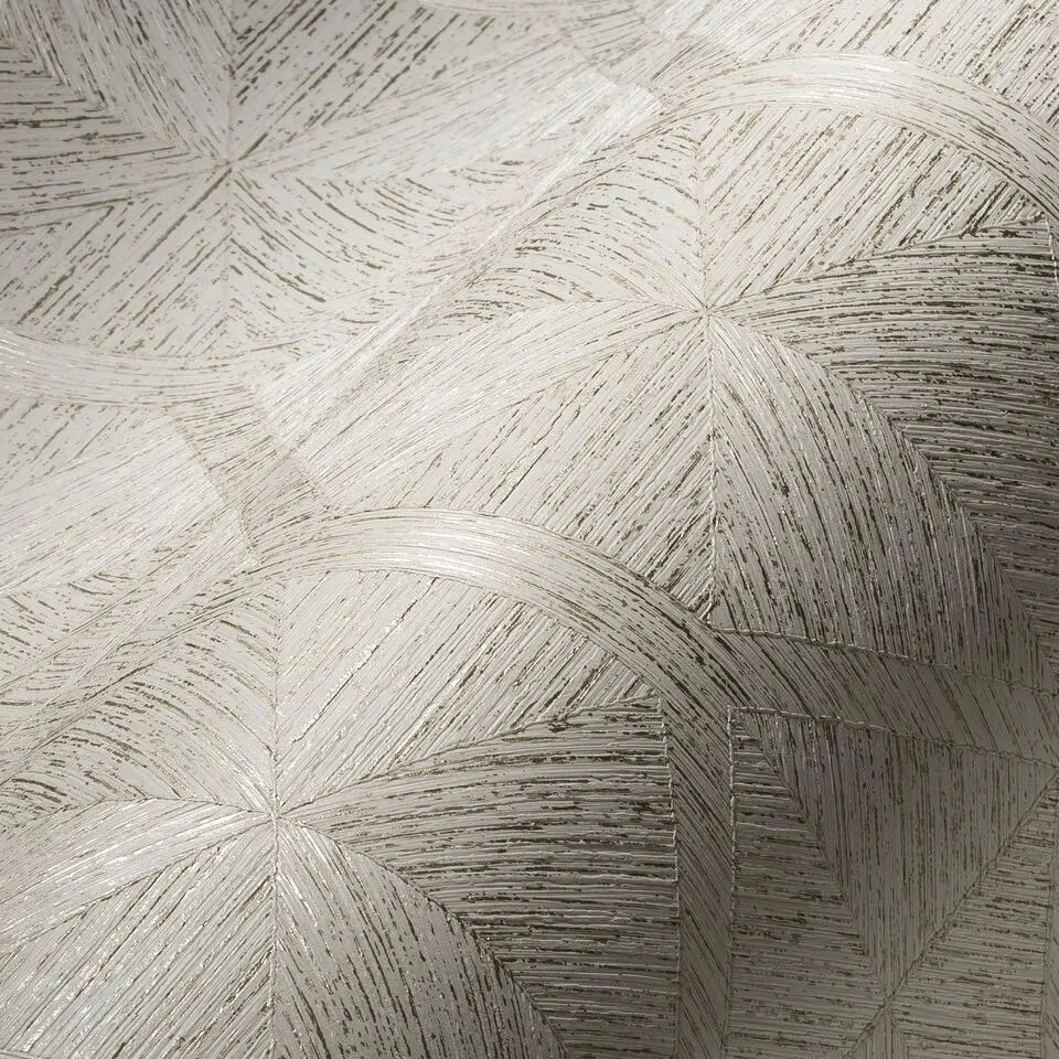 Livingwalls behang geometrische vormen wit en goud - 53 cm x 10.05 m