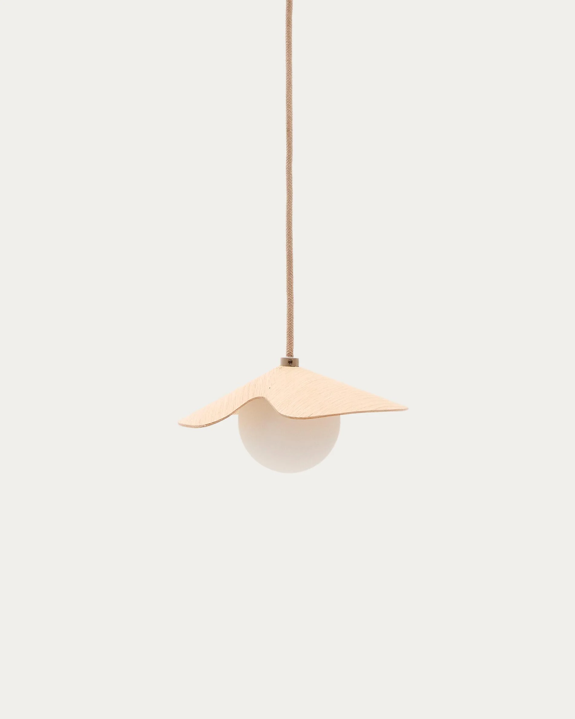 Wilara oak veneer ceiling lamp with 1 white smoked glass ball