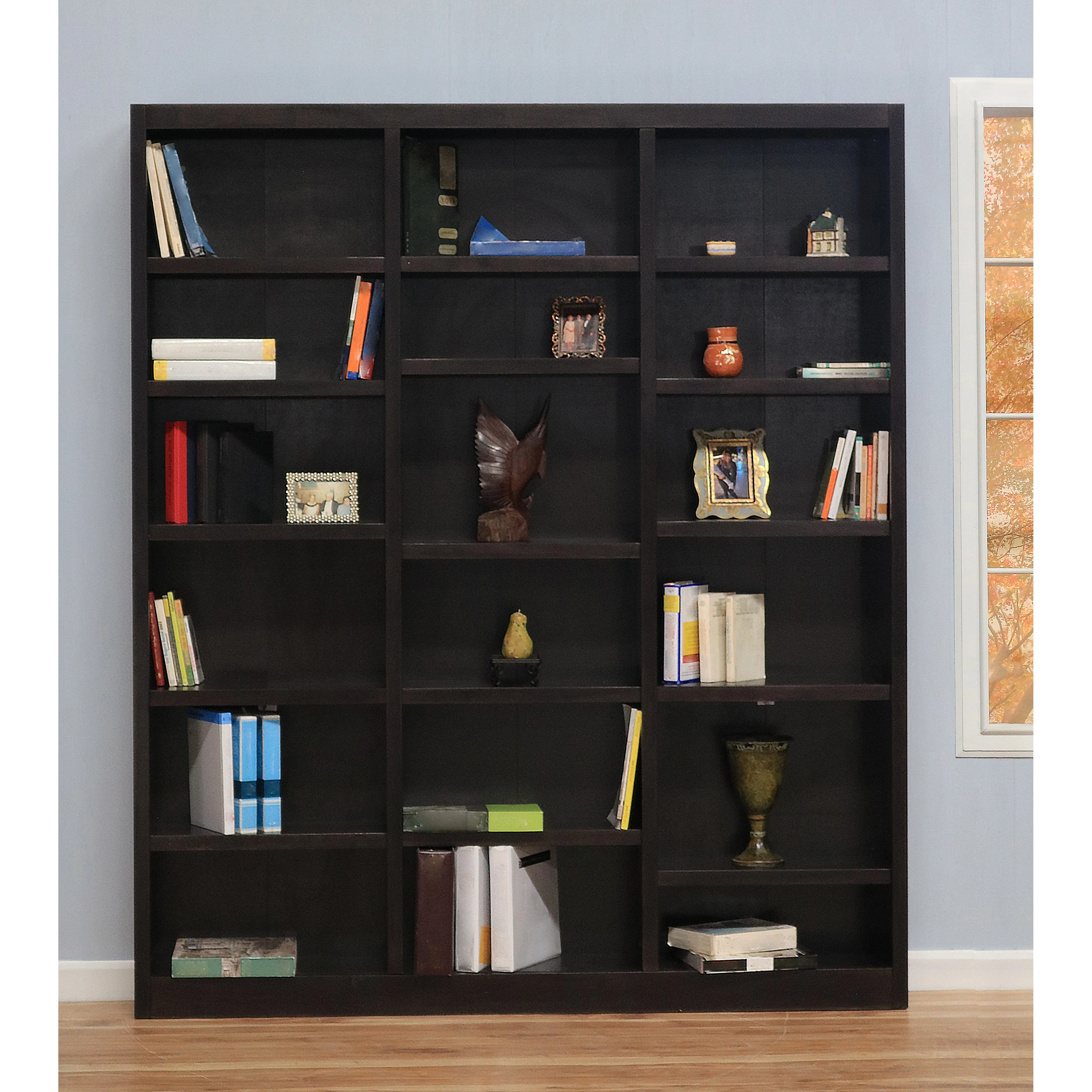 Concepts in Wood Triple Wide Wood Bookcase, 18 Shelf, 84 inch Tall