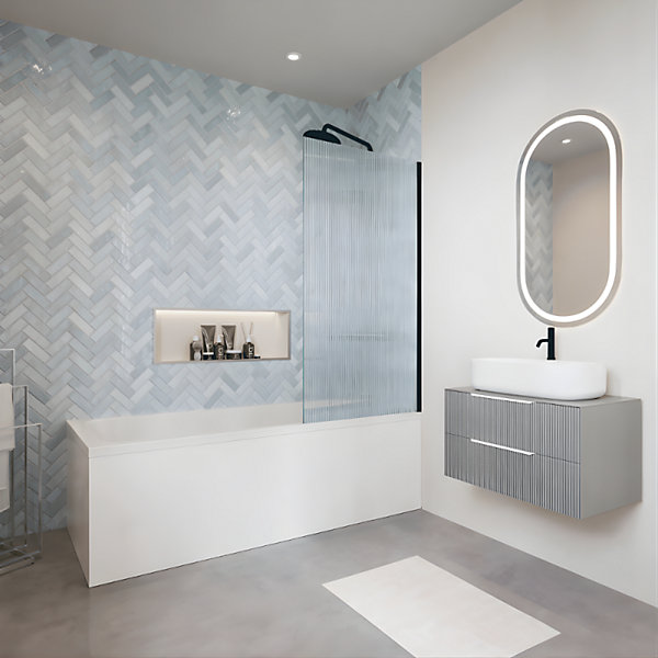 Baignoire droite avec pieds 160 x 70 cm VILLEROY &BOCH O.Novo Blanc   Pare bain droite AURYS Raywall noir mat